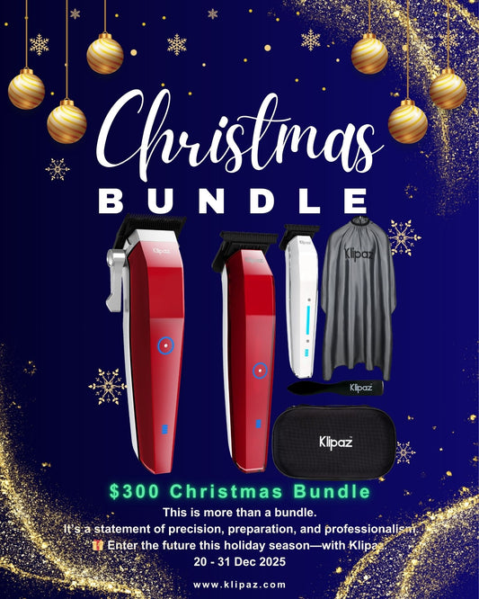 Christmas Bundle - Elite Duo, BT1 Trimmer (Origami White), Fade Brush, Hard Shell Case, Cape XL